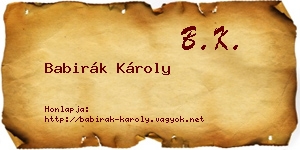 Babirák Károly névjegykártya
